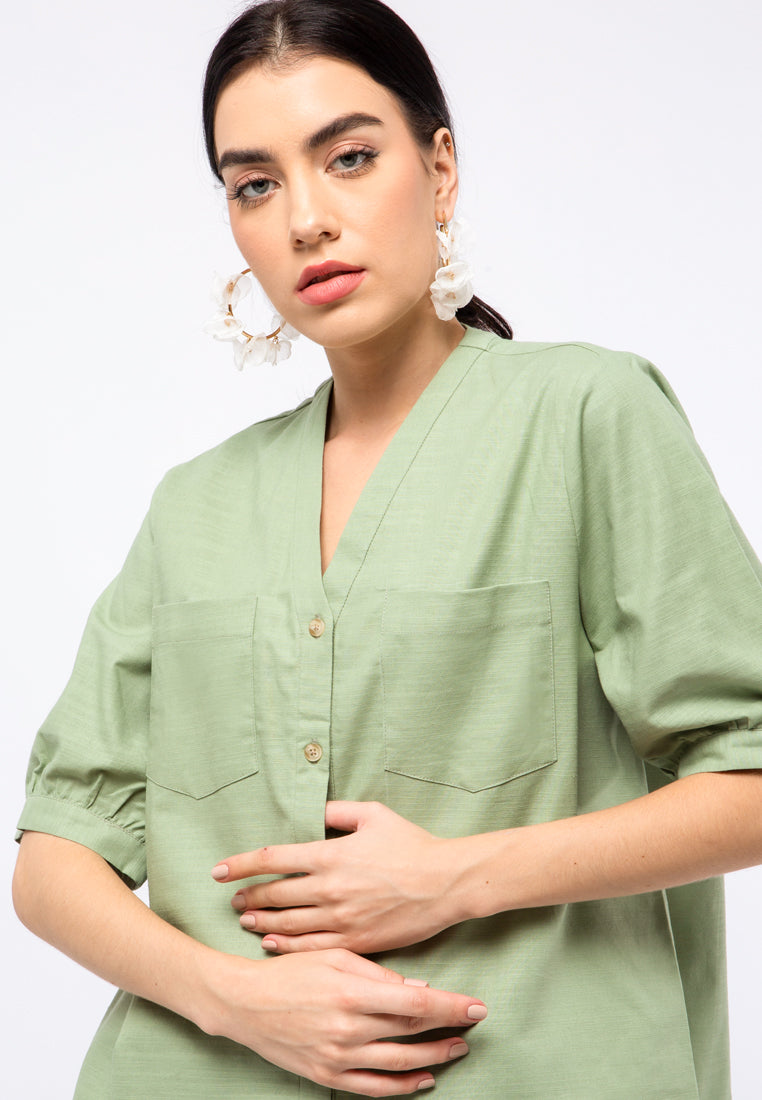 V-neck Puff Sleeves Blouse