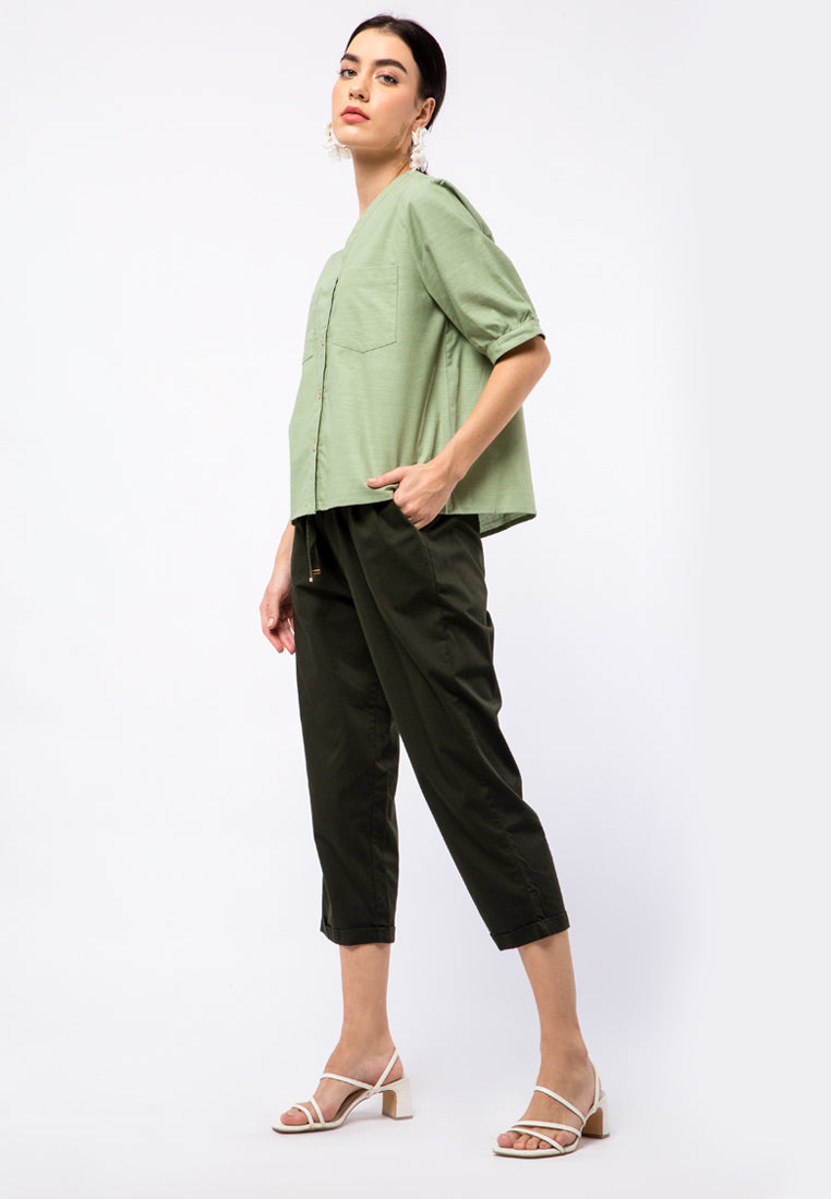 V-neck Puff Sleeves Blouse