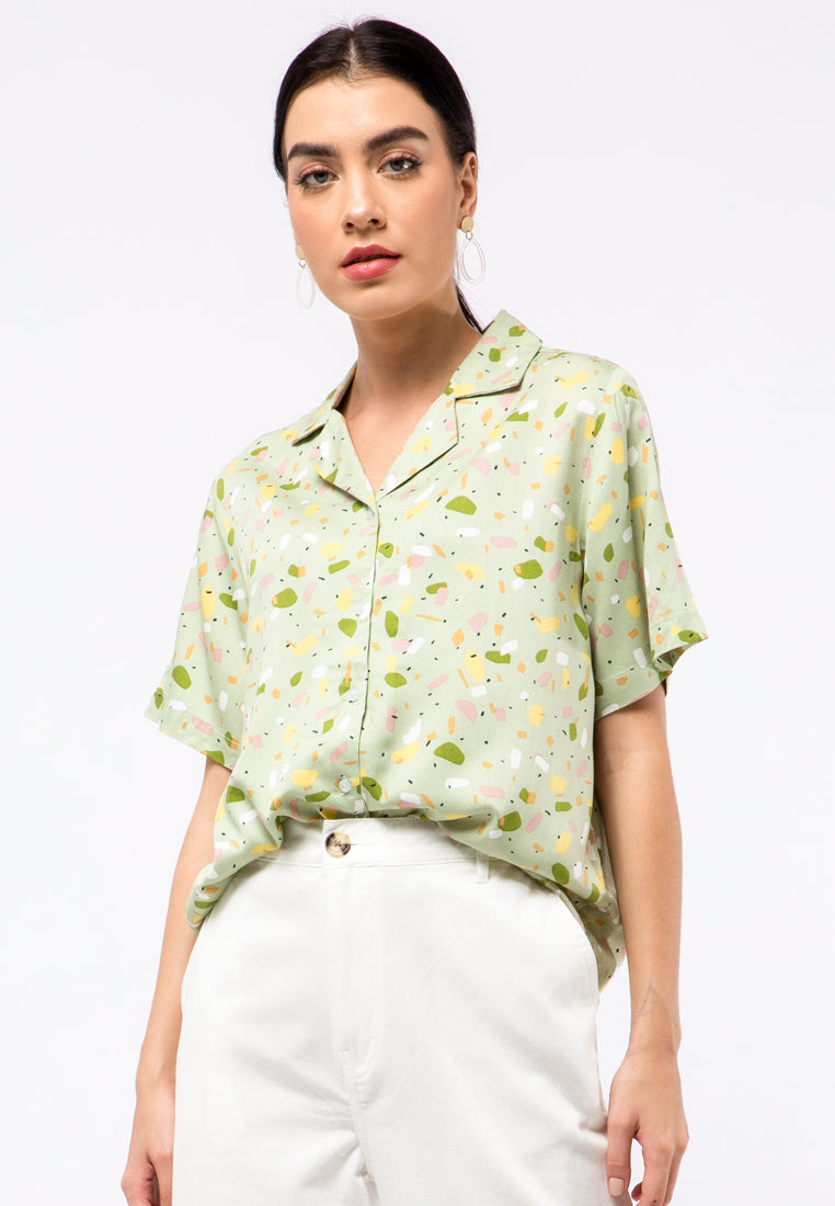 Printed Pyjamas Collar Shirt