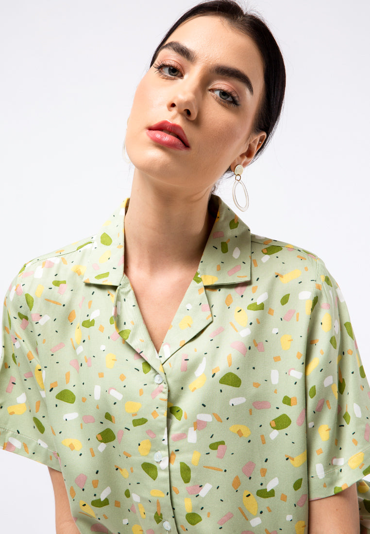 Printed Pyjamas Collar Shirt