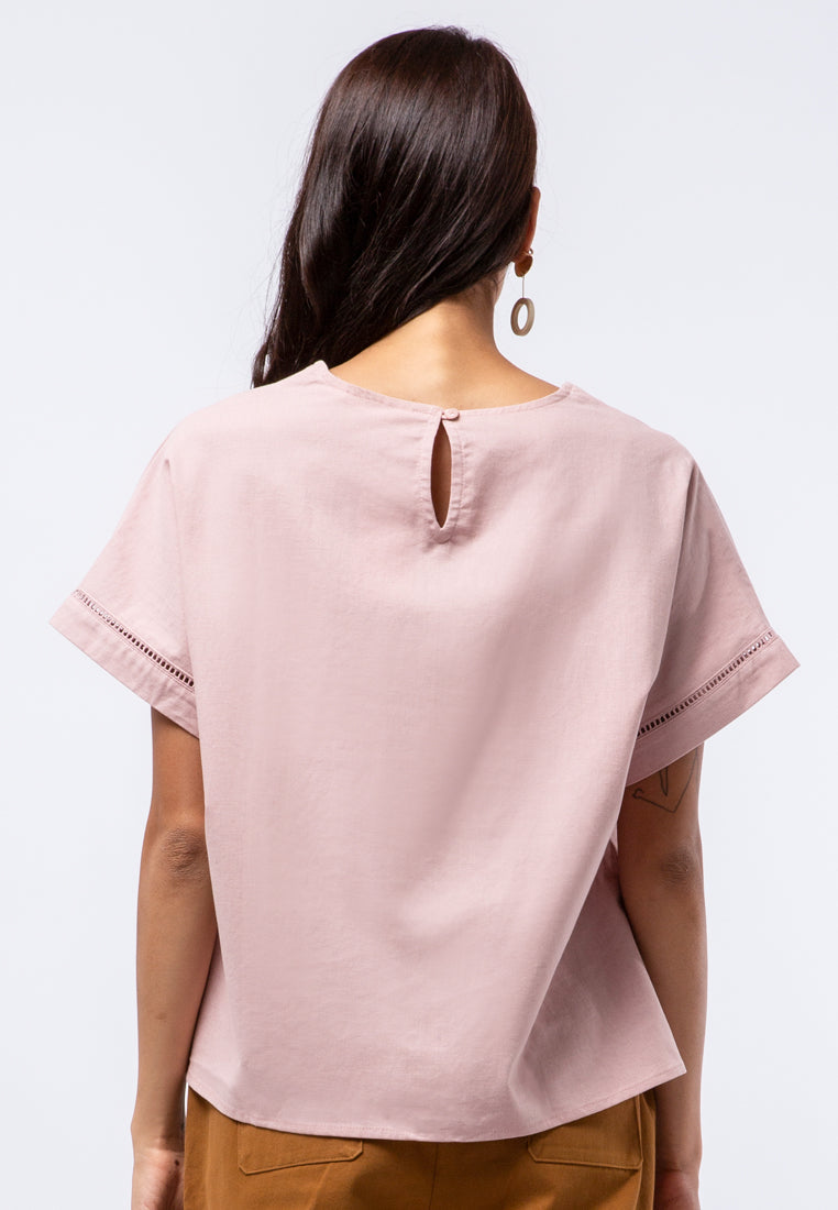 Trimmed Short Sleeve Blouse