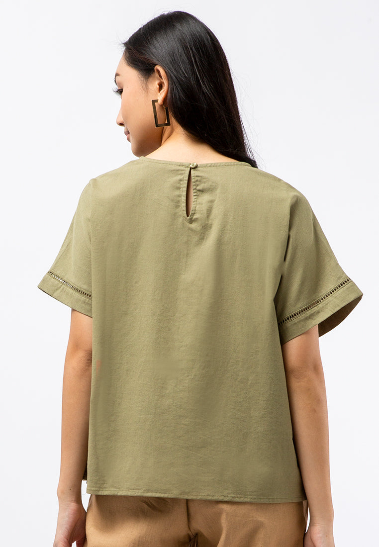 Trimmed Short Sleeve Blouse