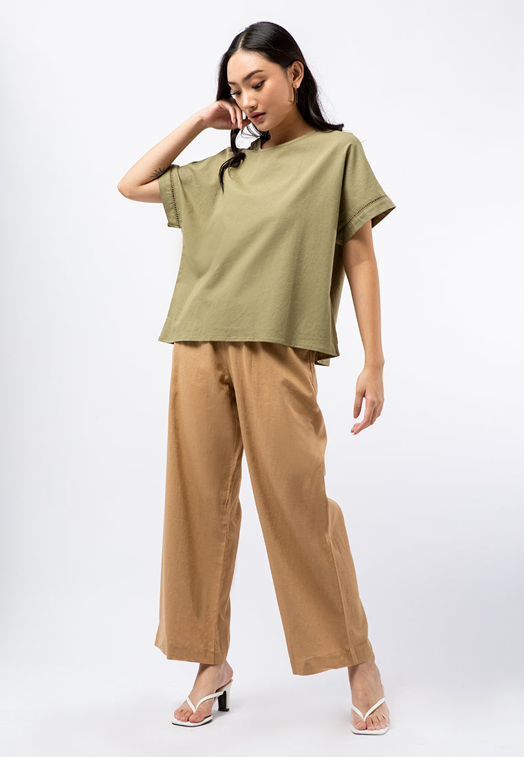 Trimmed Short Sleeve Blouse