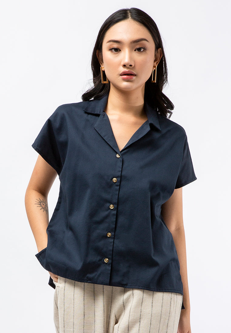 Pyjama Collar Short Sleeve Blouse