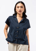 Pyjama Collar Short Sleeve Blouse