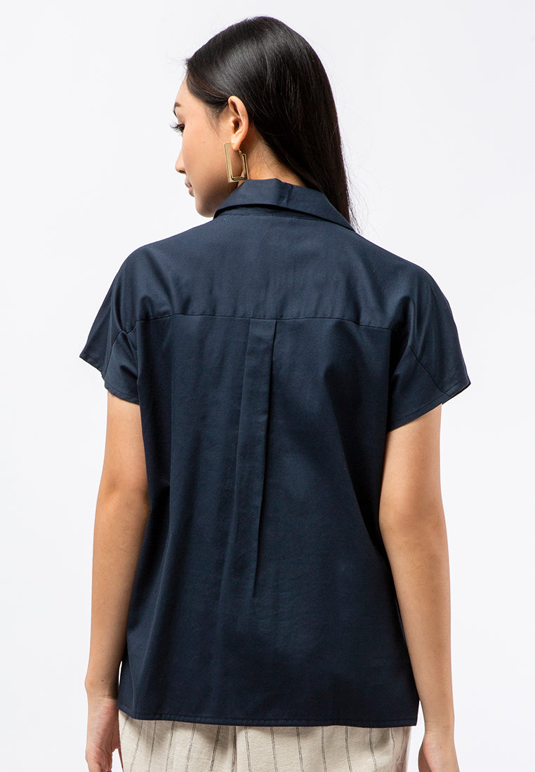 Pyjama Collar Short Sleeve Blouse