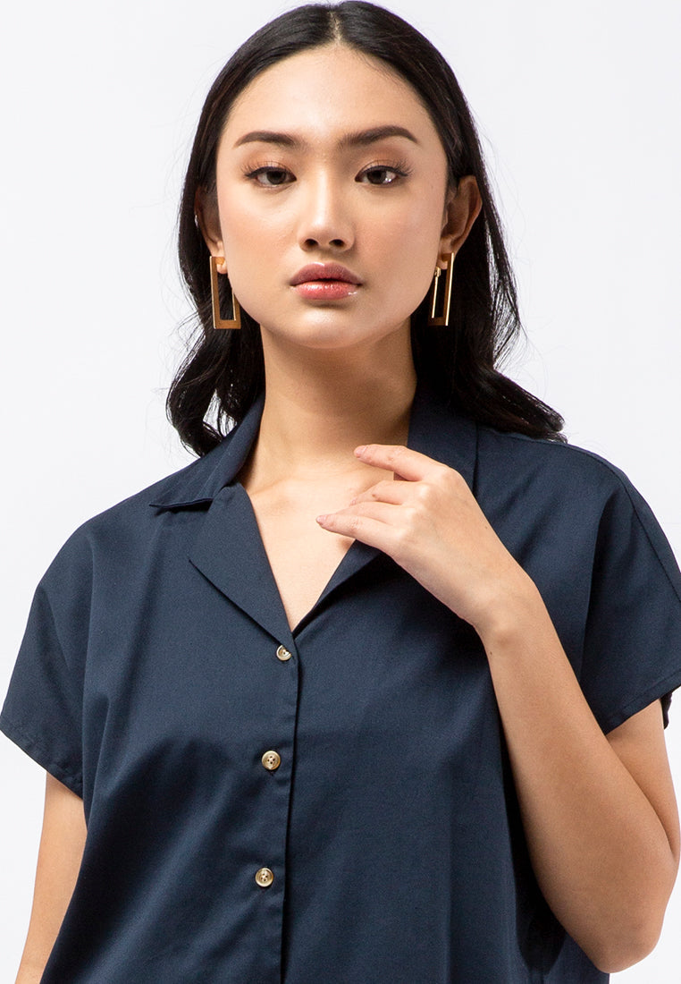 Pyjama Collar Short Sleeve Blouse