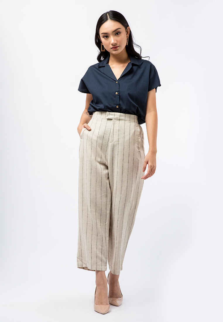 Pyjama Collar Short Sleeve Blouse