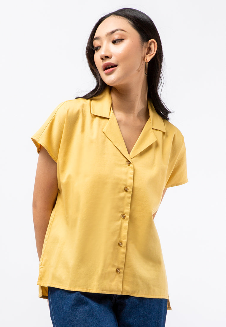 Pyjama Collar Short Sleeve Blouse