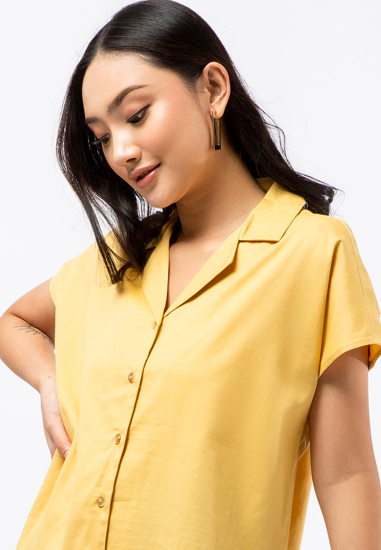 Pyjama Collar Short Sleeve Blouse