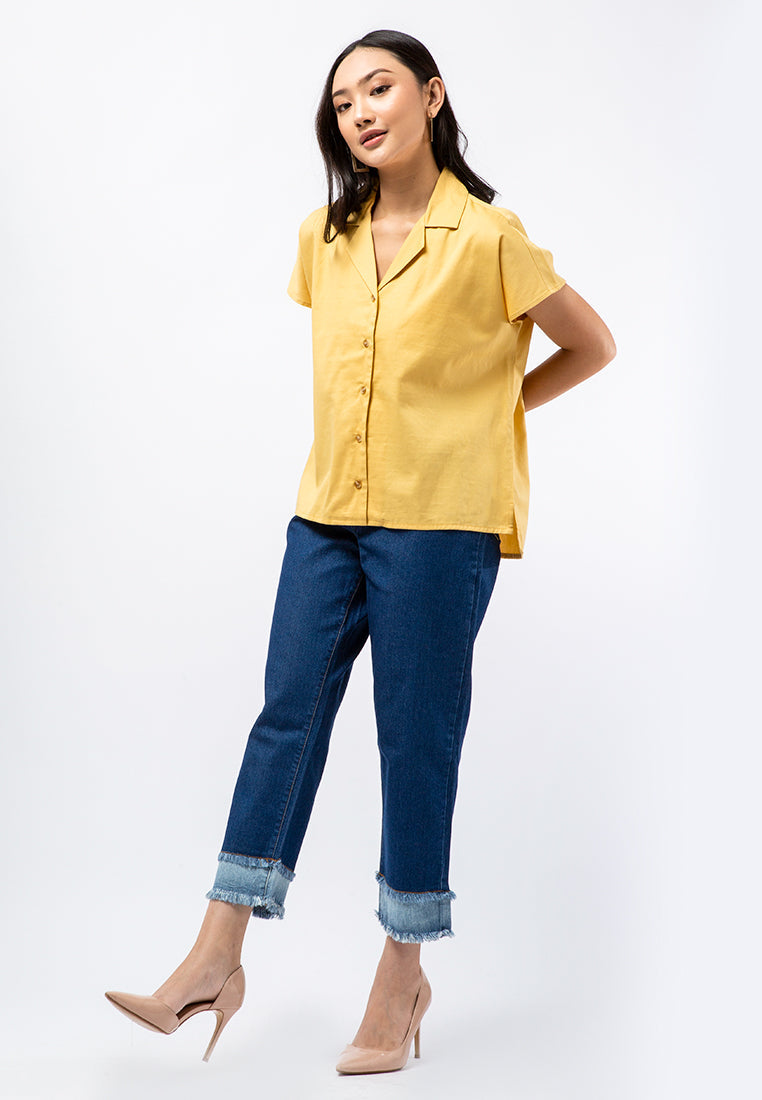 Pyjama Collar Short Sleeve Blouse