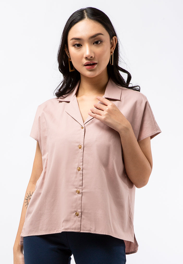 Pyjama Collar Short Sleeve Blouse