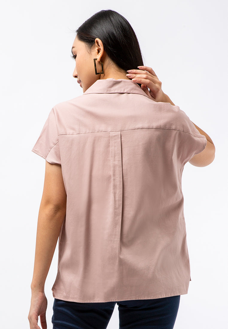 Pyjama Collar Short Sleeve Blouse