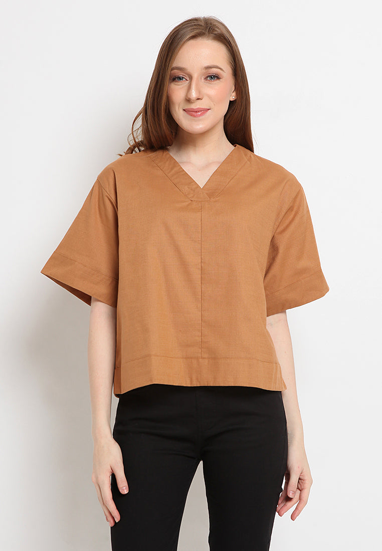 V-neck Short Sleeve Blouse