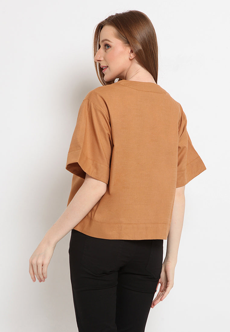 V-neck Short Sleeve Blouse