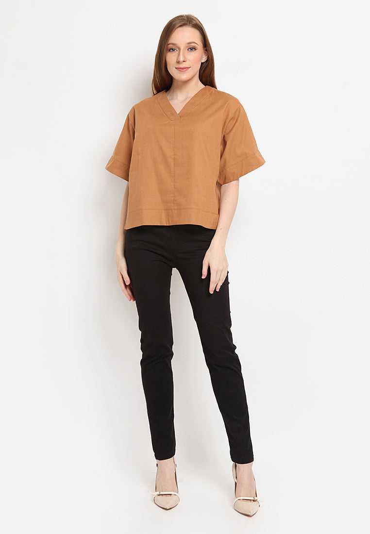 V-neck Short Sleeve Blouse