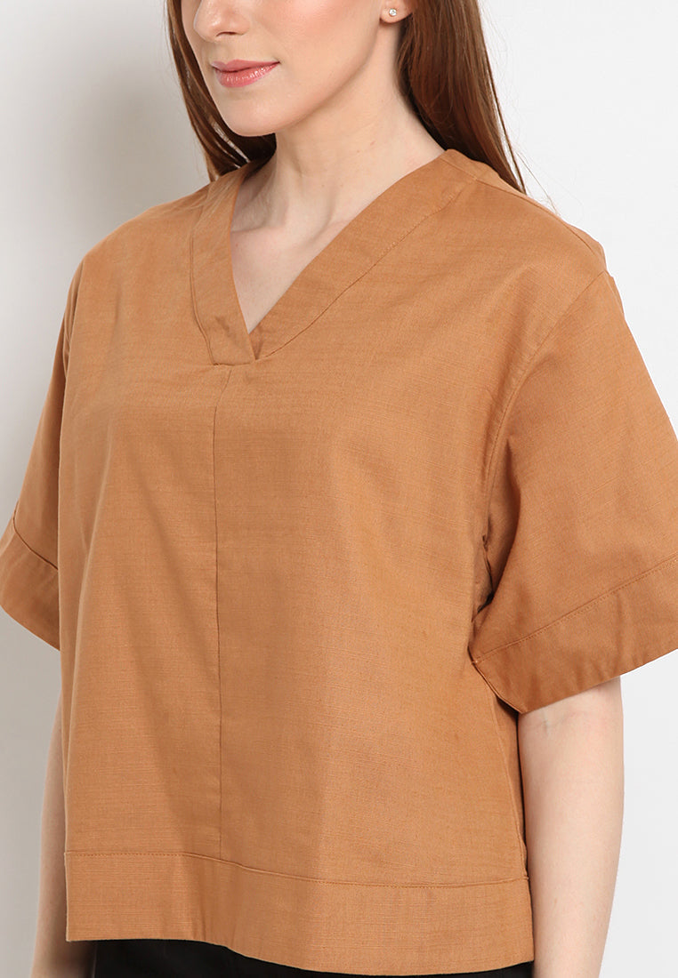 V-neck Short Sleeve Blouse