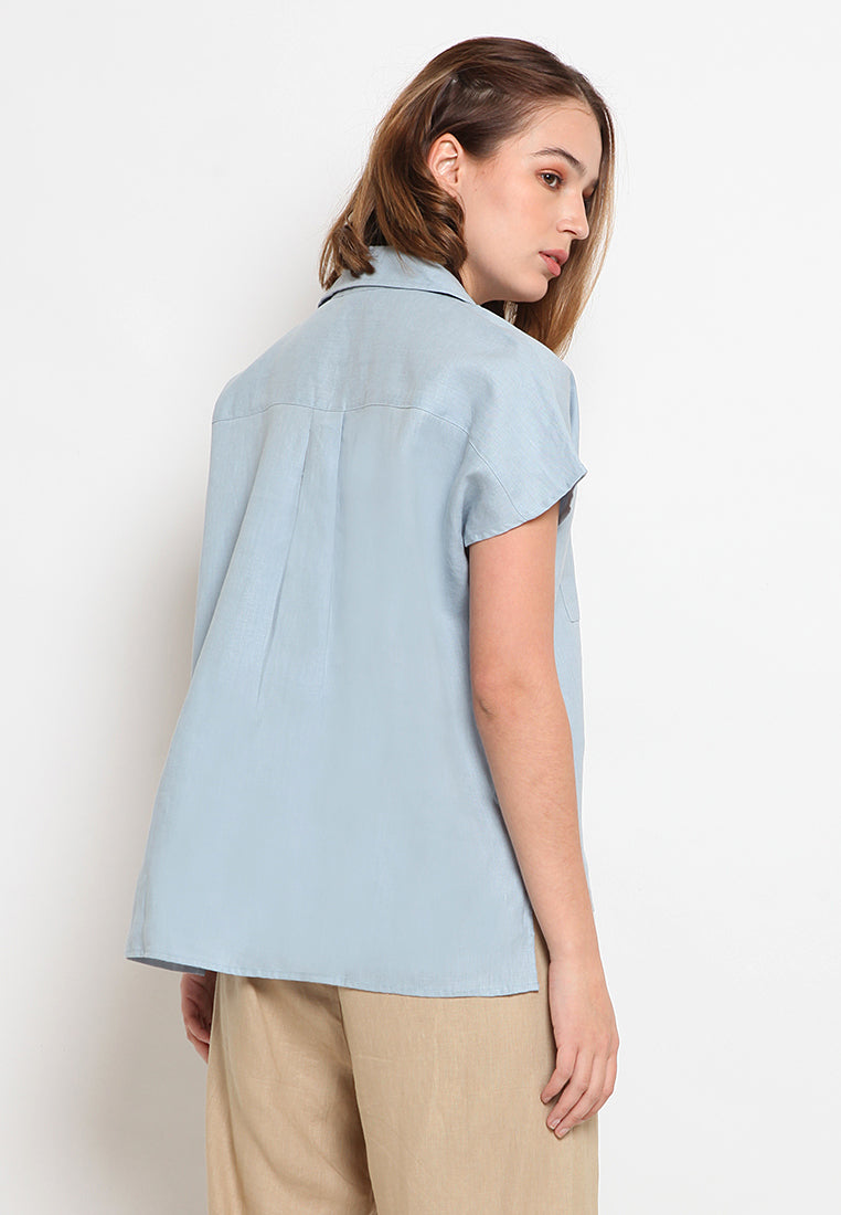 Open Collar Short Sleeve Blouse