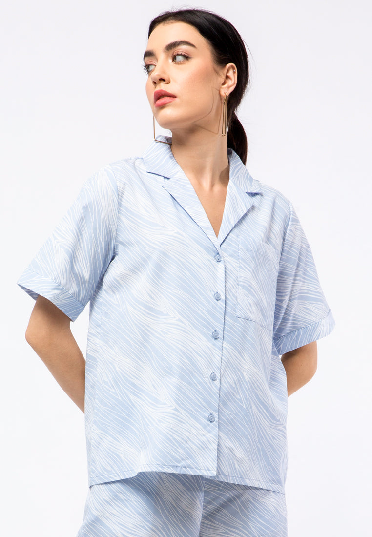 Printed Pyjamas Collar Lounge Shirt