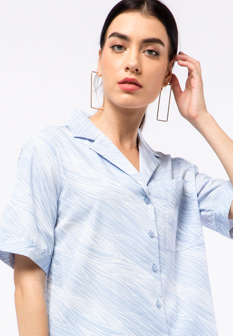 Printed Pyjamas Collar Lounge Shirt
