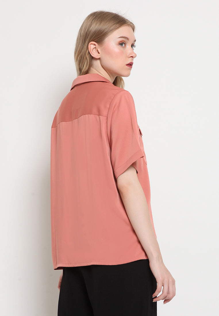 Pyjamas Collar Short Sleeve Blouse
