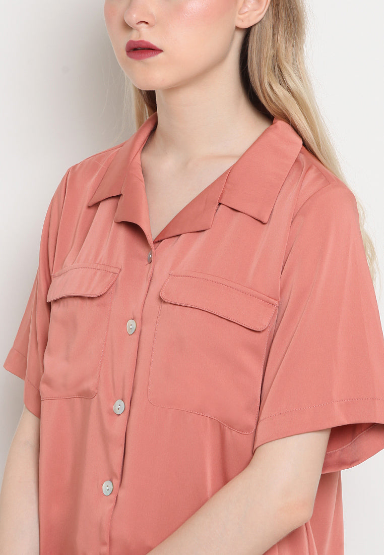 Pyjamas Collar Short Sleeve Blouse