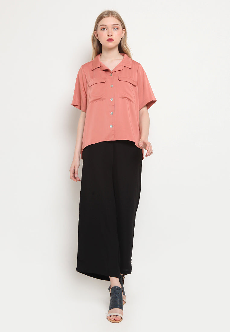 Pyjamas Collar Short Sleeve Blouse