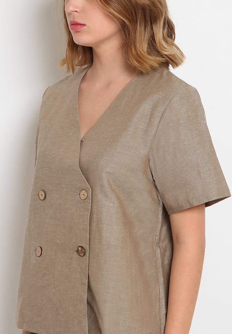 Double Breasted Linen Blouse