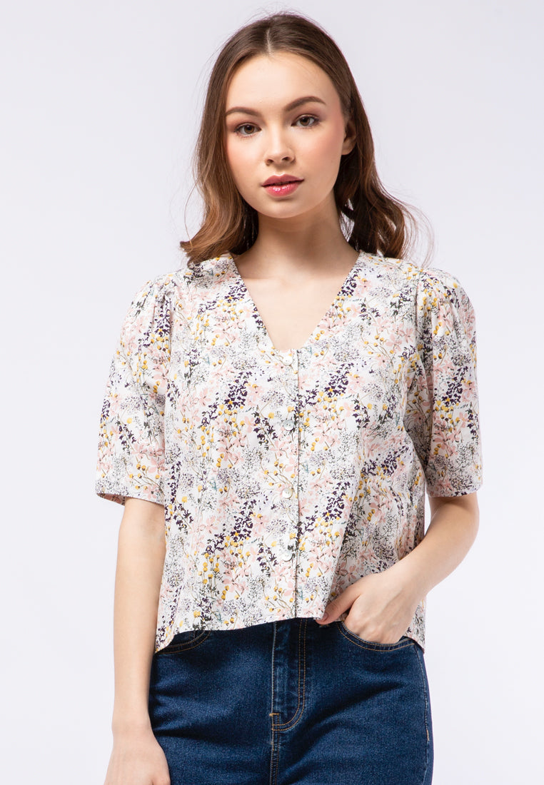 Printed Puff Sleeve Blouse
