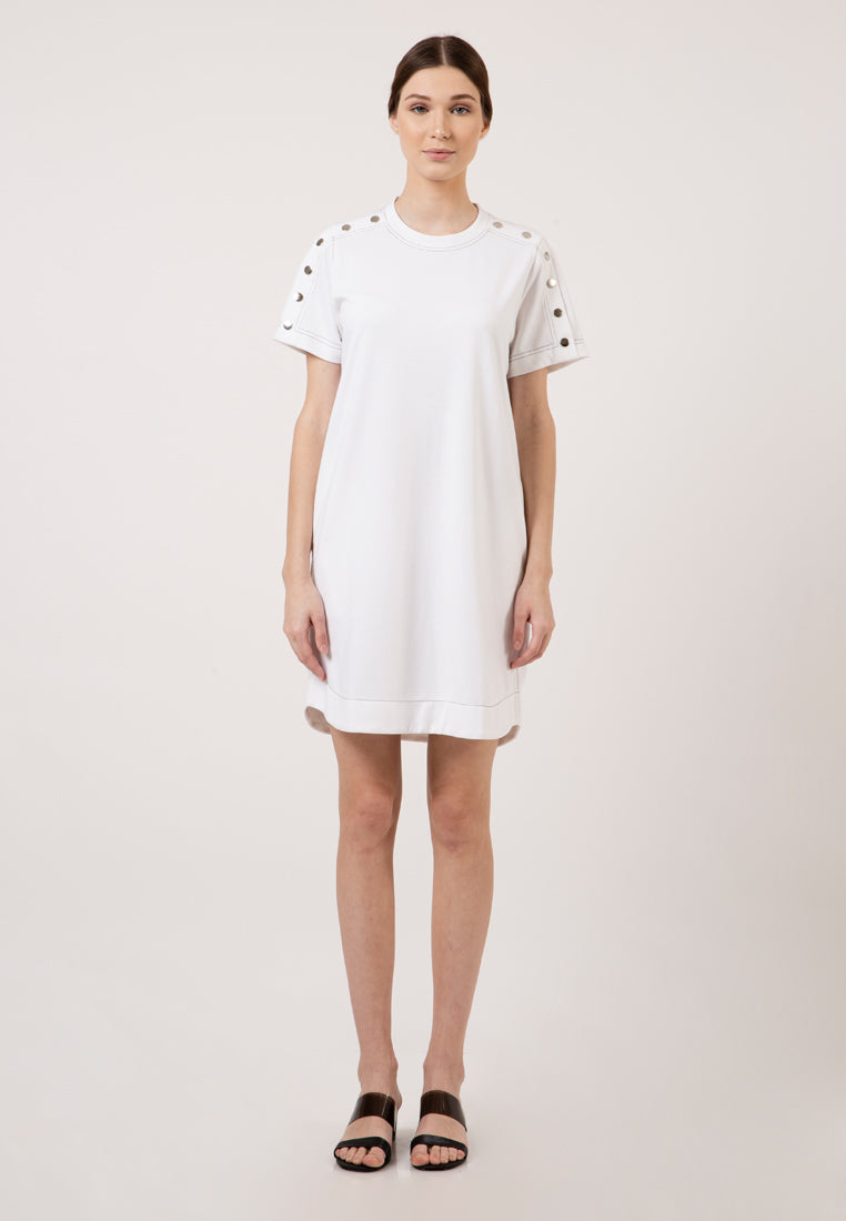Off White Button Short Dress