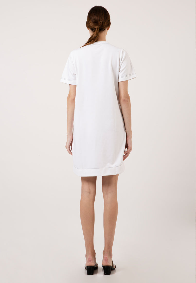 Off White Button Short Dress