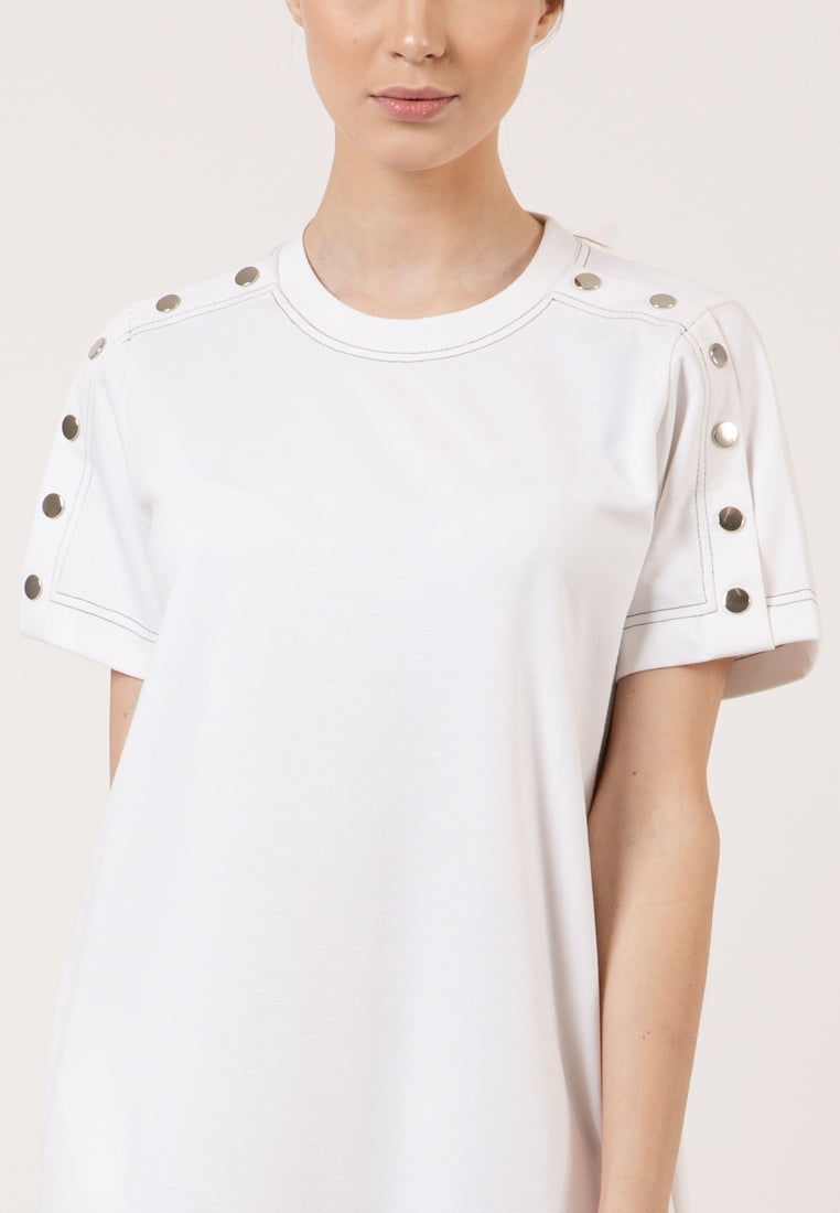 Off White Button Short Dress