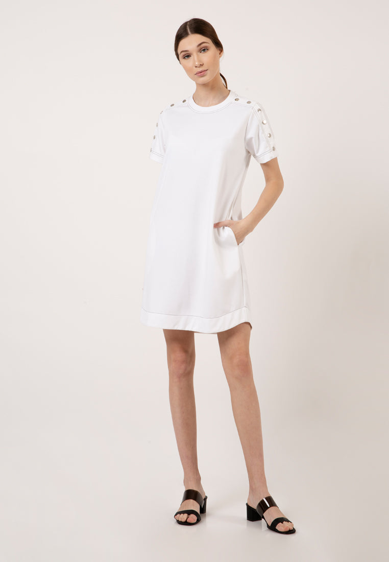 Off White Button Short Dress