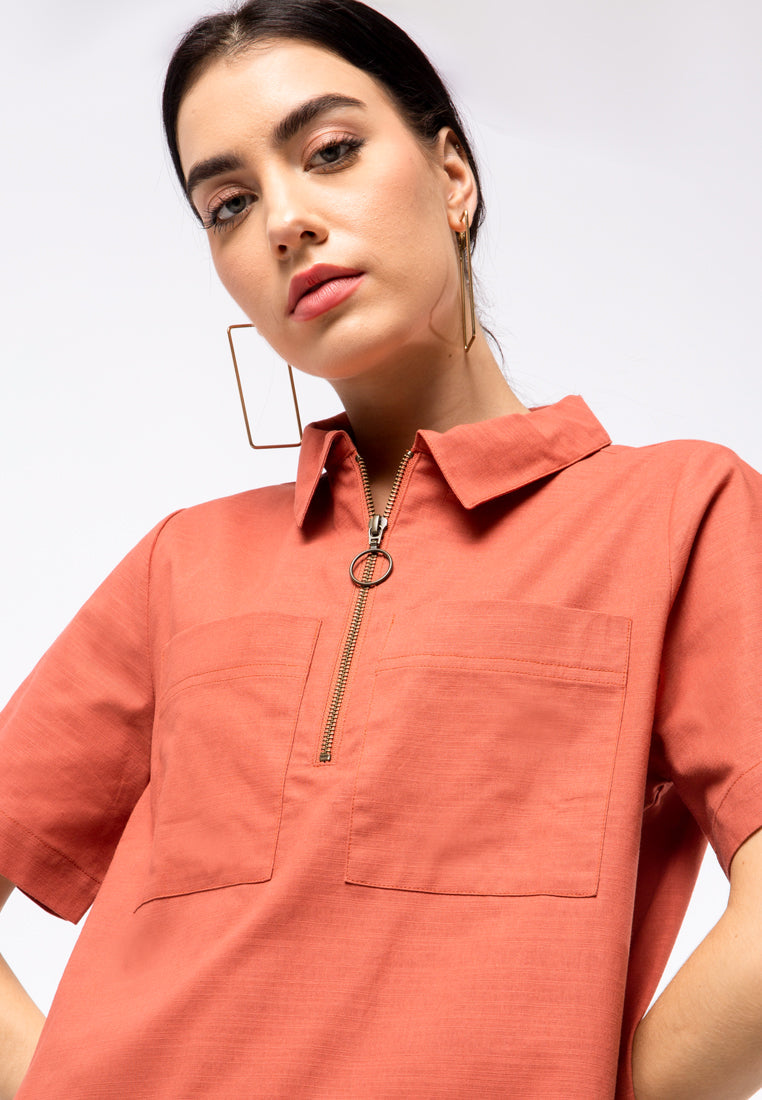 Mini Dress with Metal Zipper Opening