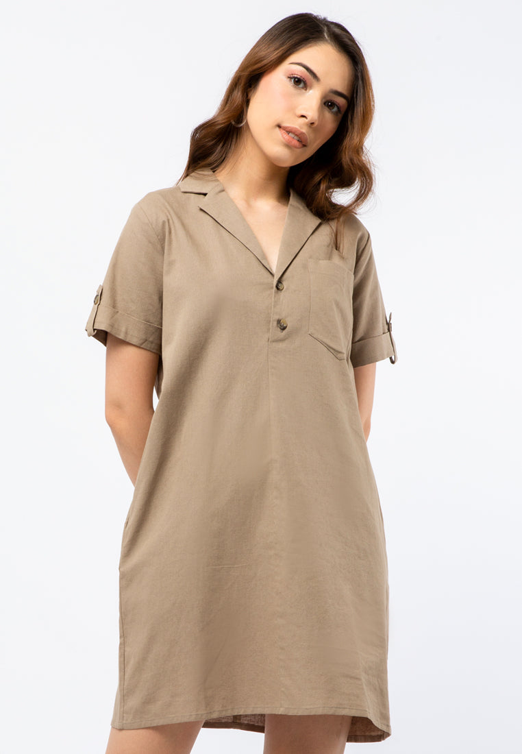 Short Sleeve Mini Dress with Pyjama Collar