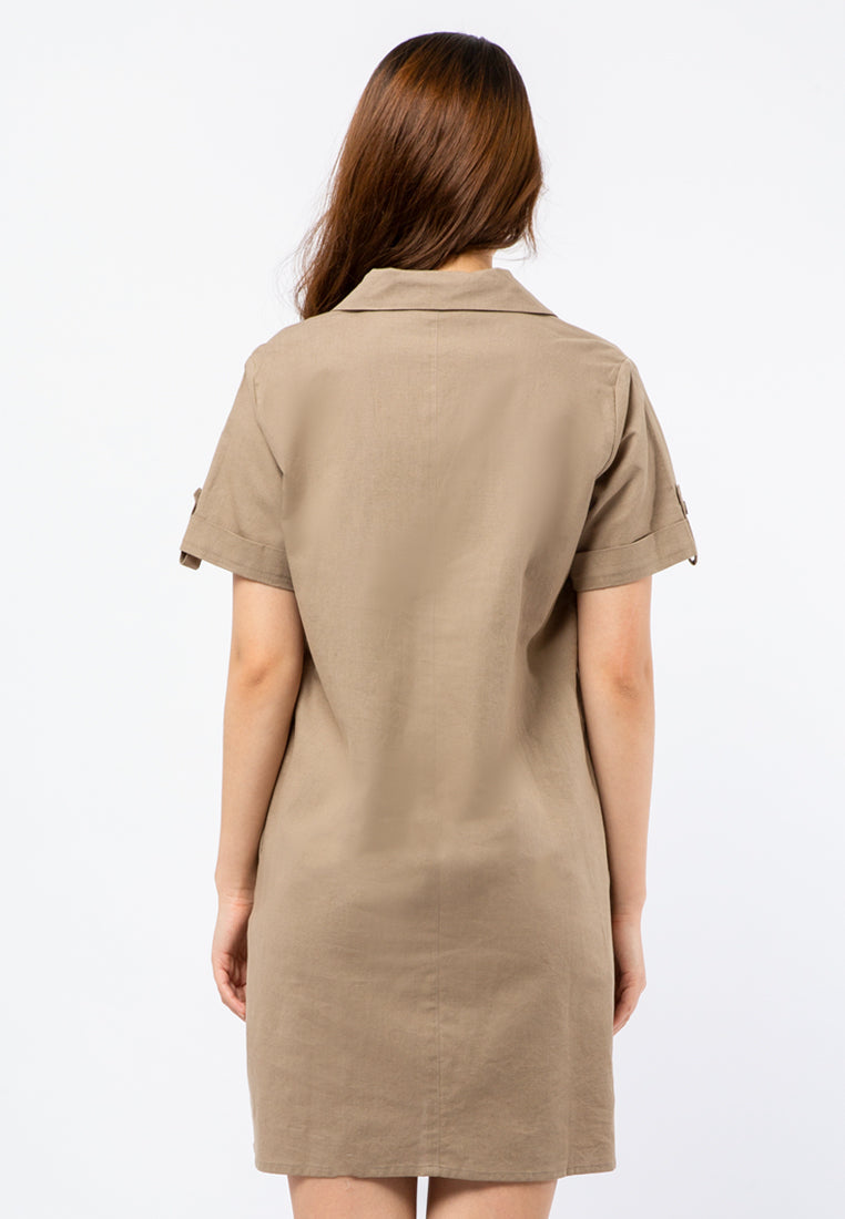 Short Sleeve Mini Dress with Pyjama Collar