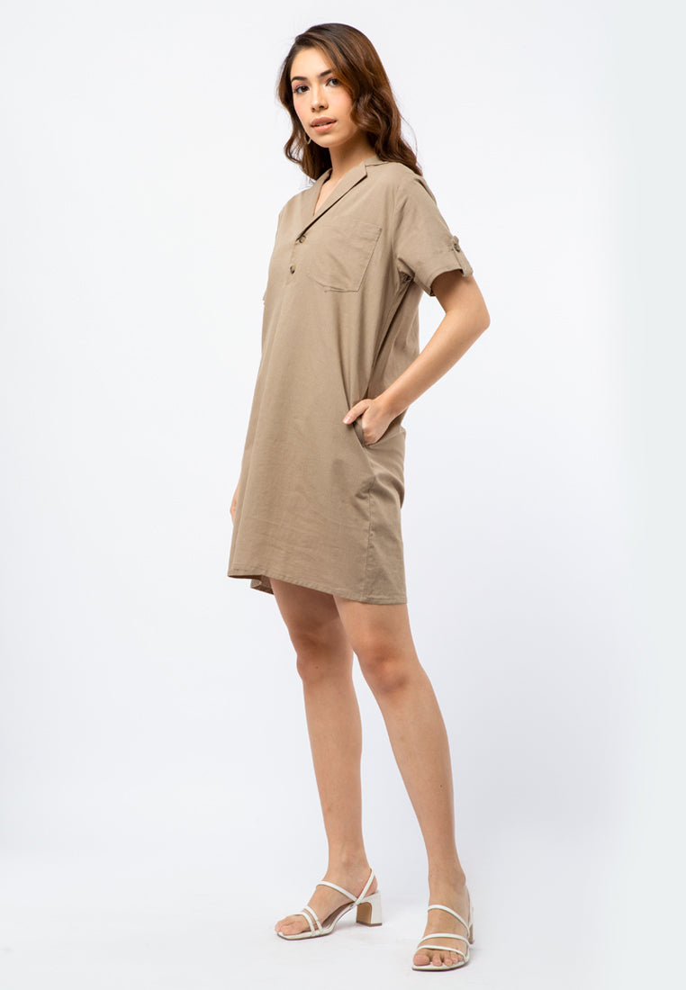 Short Sleeve Mini Dress with Pyjama Collar