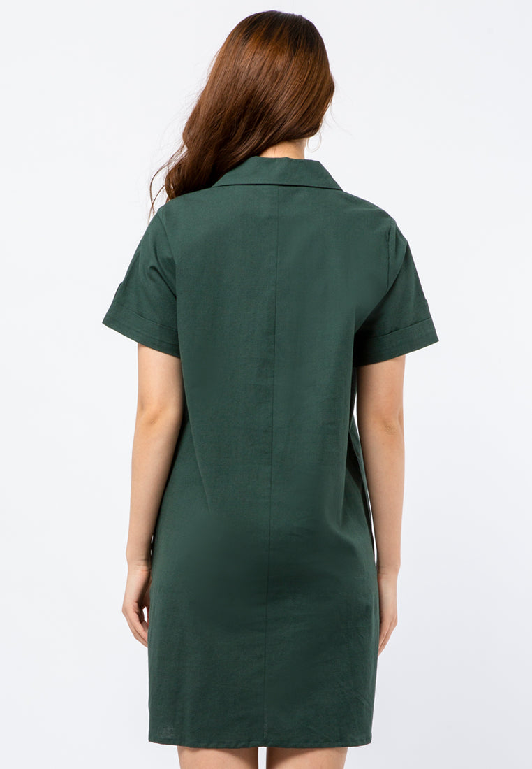 Short Sleeve Mini Dress with Pyjama Collar