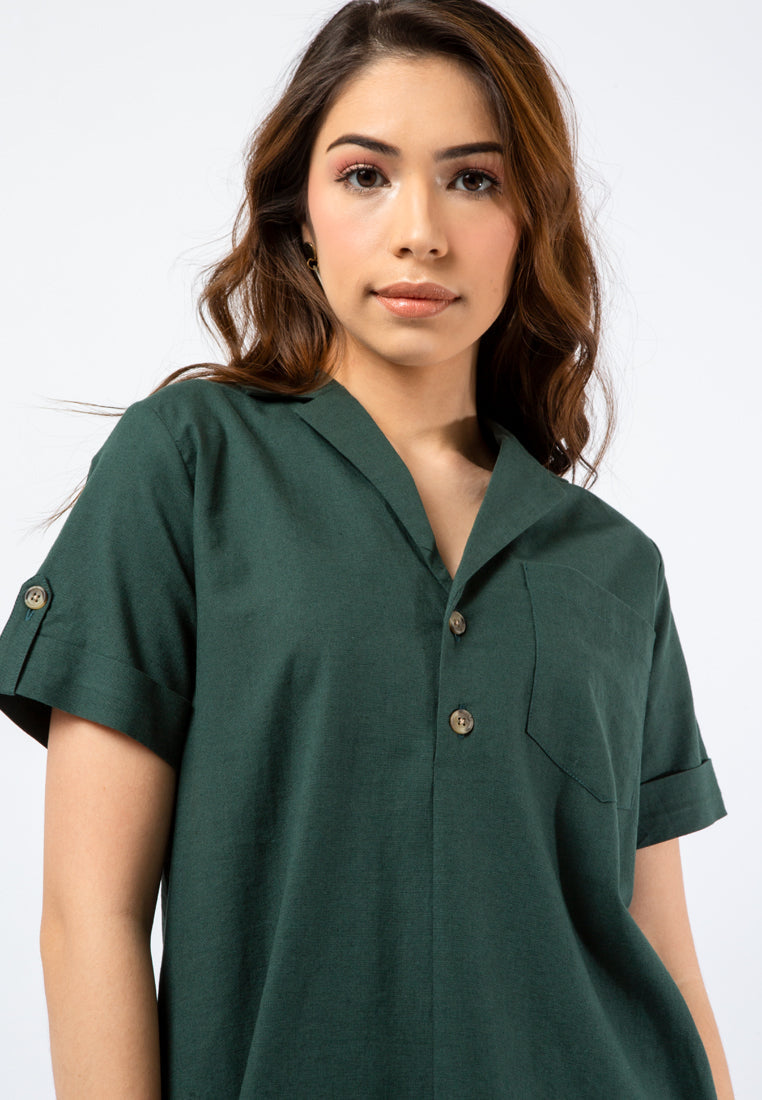 Short Sleeve Mini Dress with Pyjama Collar