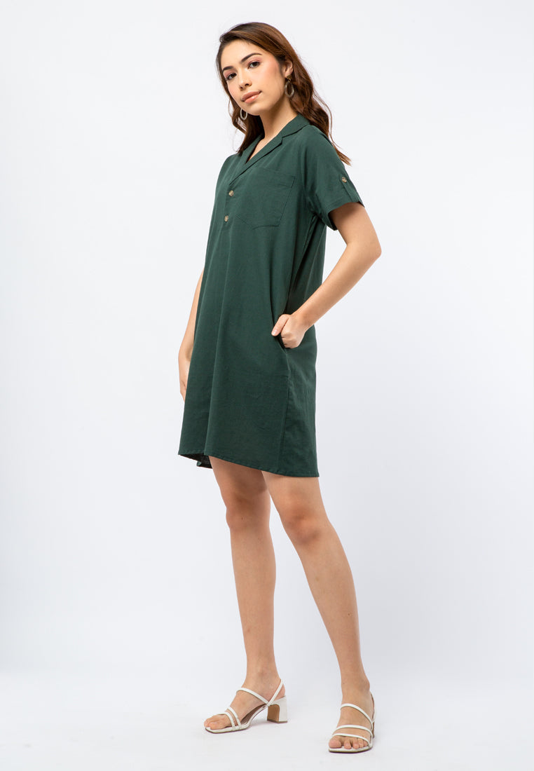 Short Sleeve Mini Dress with Pyjama Collar