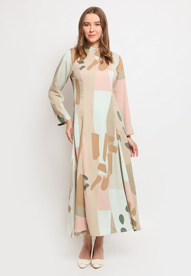 Printed Gamis with Mandarin Collar