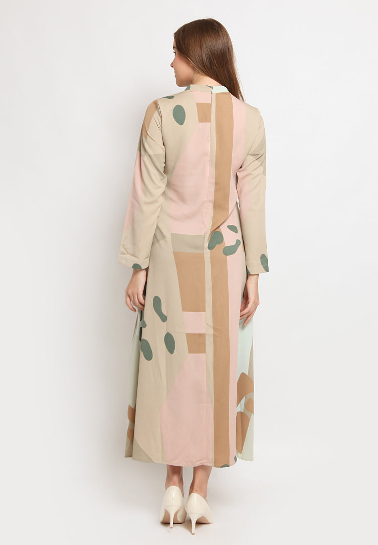 Printed Gamis with Mandarin Collar