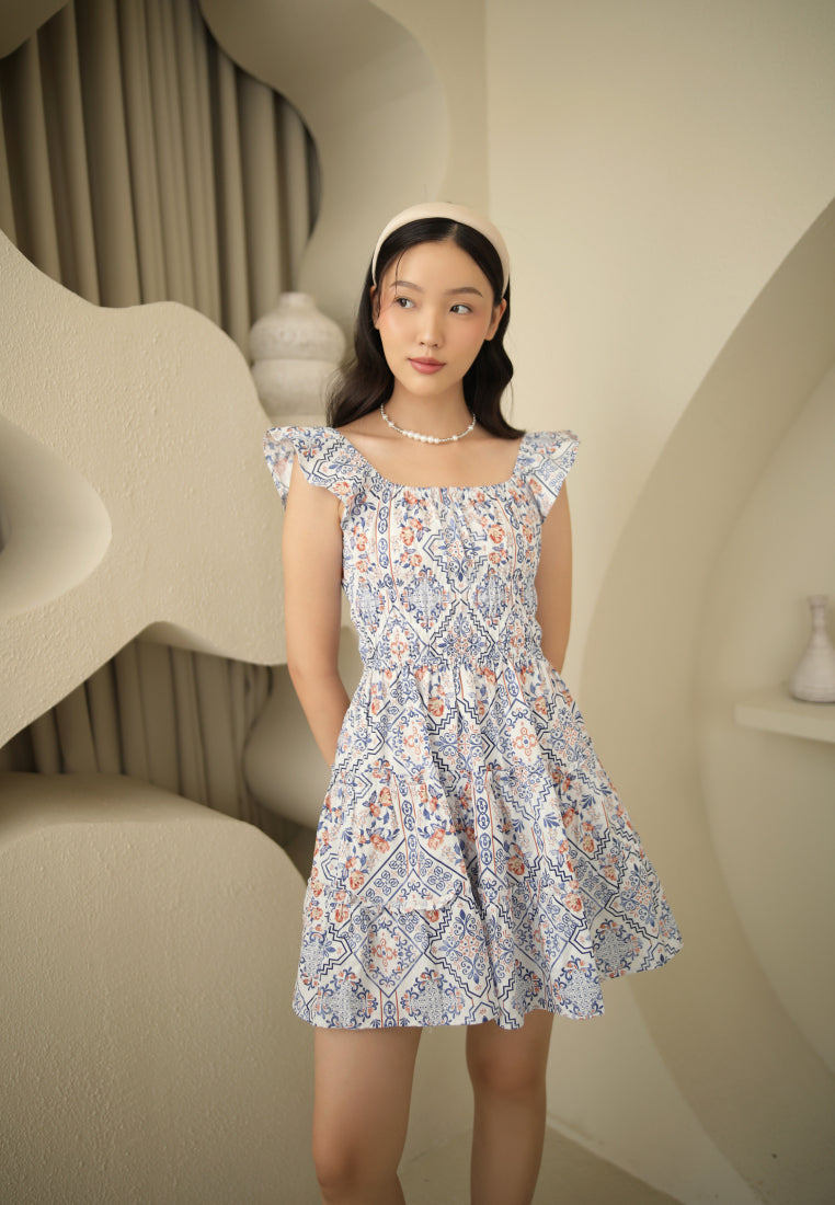 Printed Ruffle Mini Dress