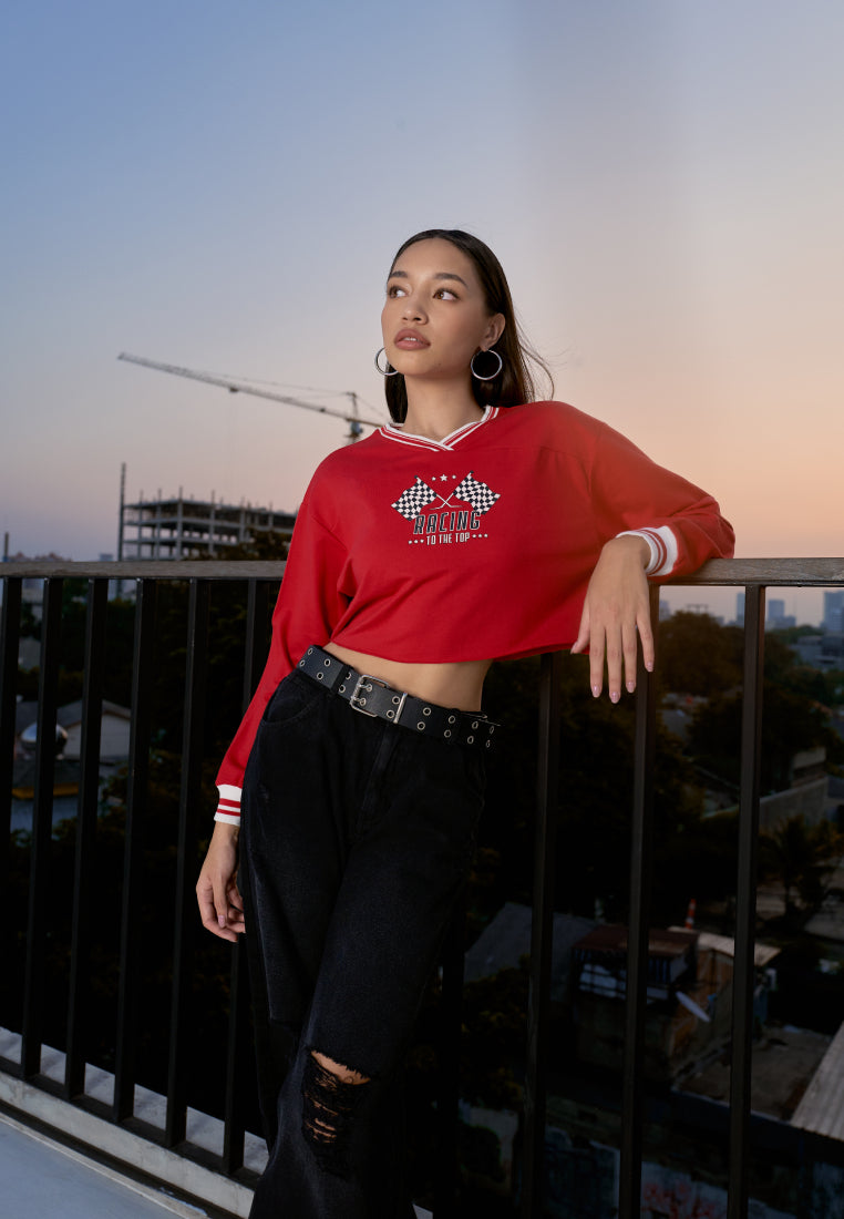 V-Neck Crop Sweatshirt