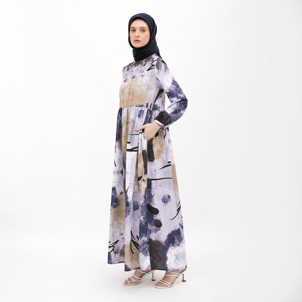 Saudade Printed Dress White-Blue