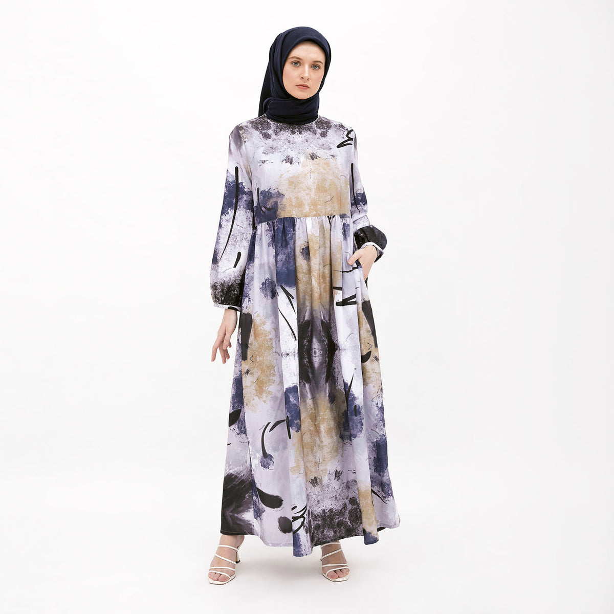 Saudade Printed Dress White-Blue