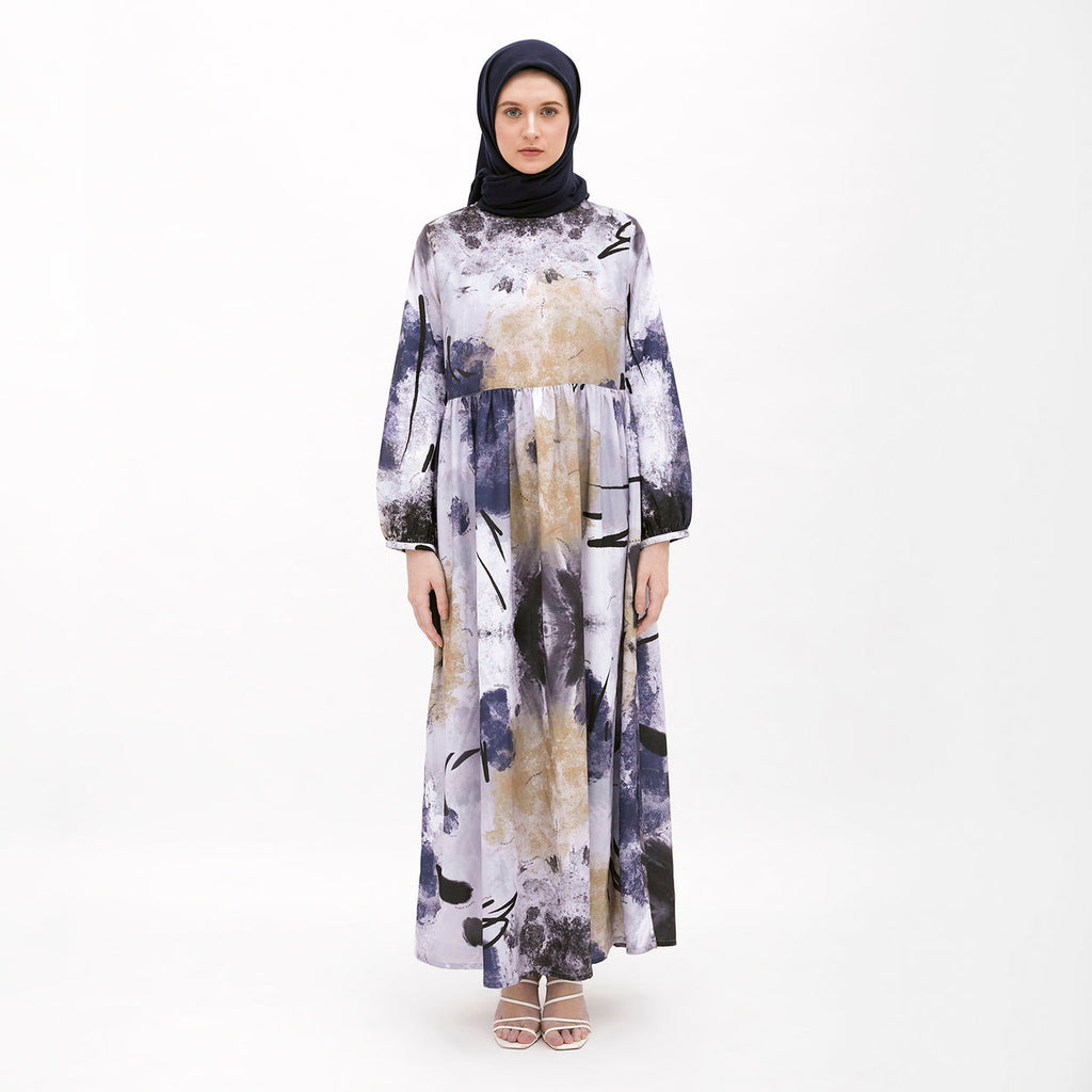 Saudade Printed Dress White-Blue