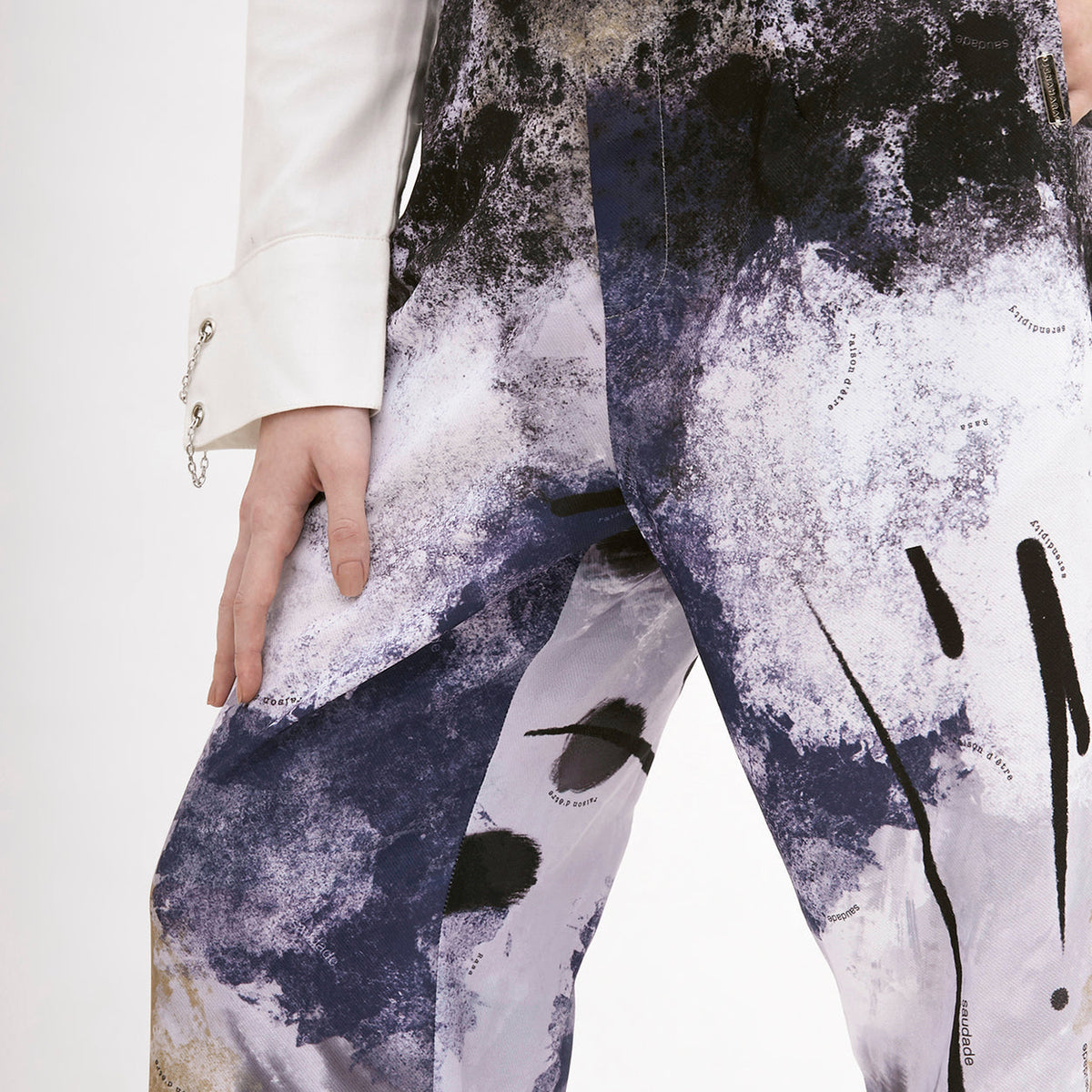 Saudade Printed Straight Pants White-Blue