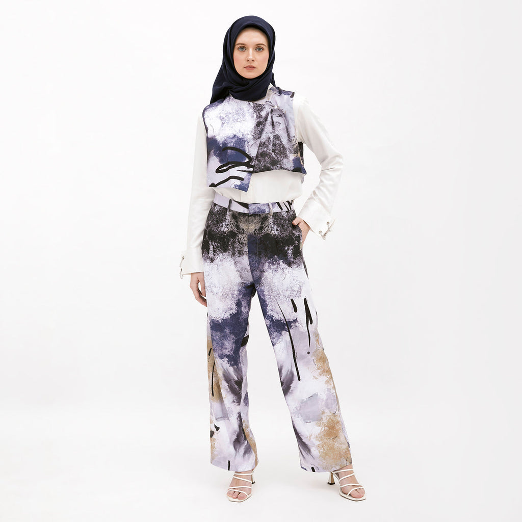 Saudade Printed Straight Pants White-Blue