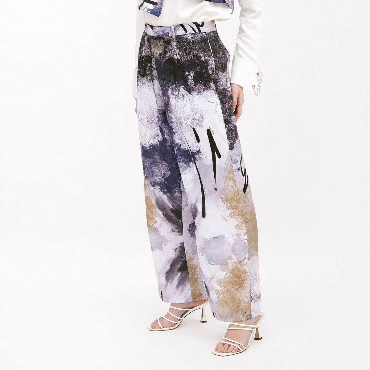 Saudade Printed Straight Pants White-Blue